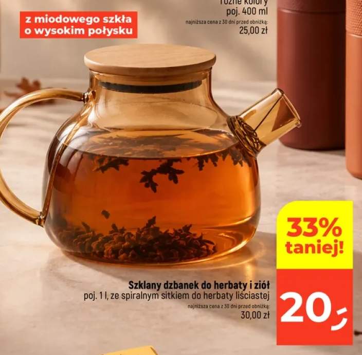 Szklany dzbanek do herbaty i ziół 1 l ze spiralnym sitkiem do herbaty liściastej