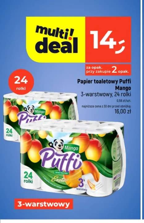 Papier toaletowy Puffi Mango 3-warstwowy 24-pak