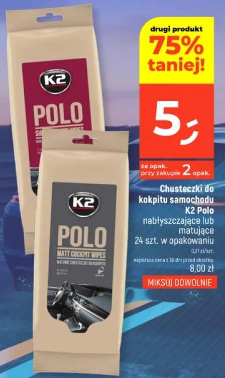 Chusteczki do kokpitu samochodu K2 Polo nabłyszczające +1 wariant
