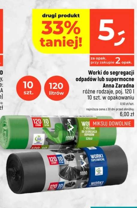 Worki do segregacji odpadów 120 l Anna Zaradna +1 wariant