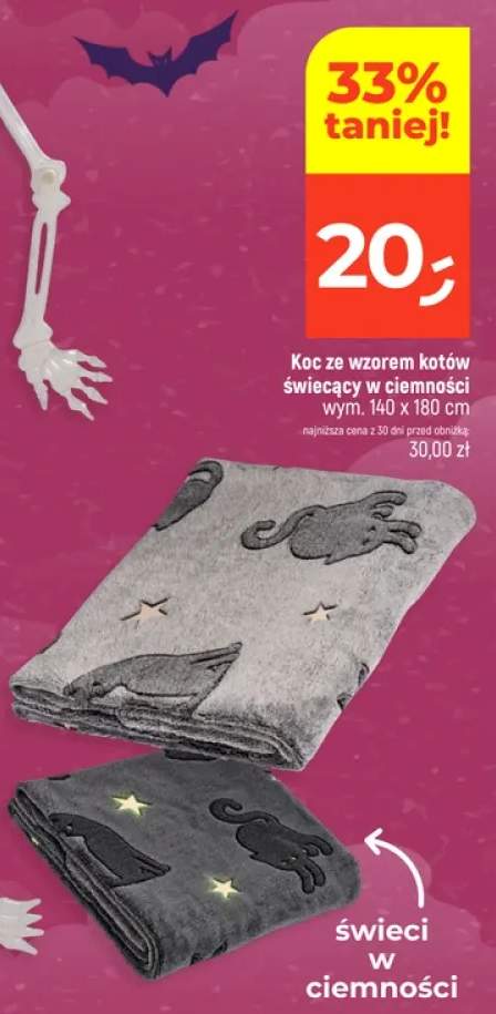Koc ze wzorem kotów świecący w ciemności 140x180 cm