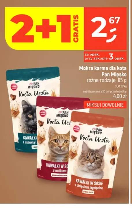 Mokra karma dla kota kawałki w sosie z cielęciną i jagnięciną Pan Mięsko +2 warianty