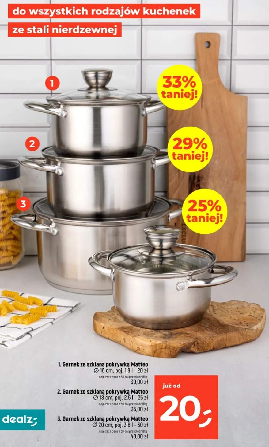 Garnek ze szklaną pokrywką Matteo Ø16 cm 1,9 l +2 warianty