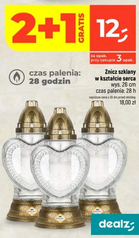 Znicz szklany w kształcie serca