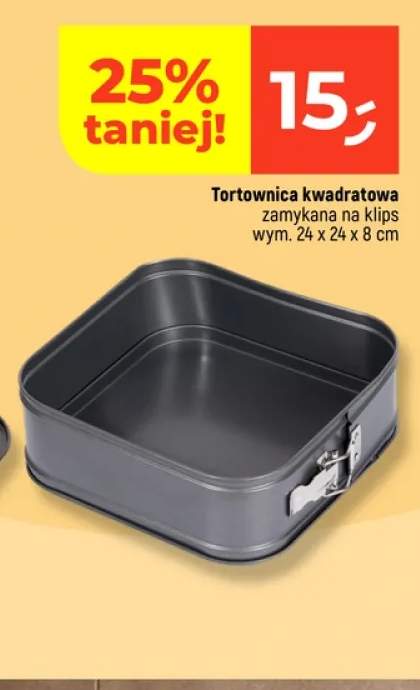Tortownica kwadratowa zamykana na klips 24x24x8 cm ze stali węglowej