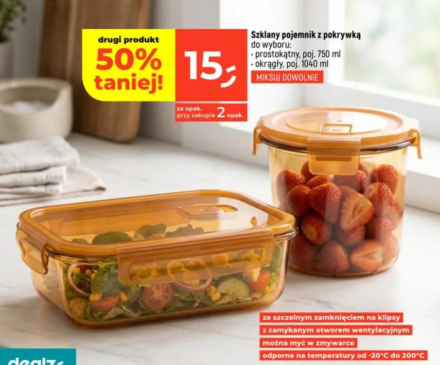 Szklany pojemnik z pokrywką prostokątny 750 ml +1 wariant